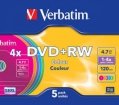 Blank DVD+RW Verbatim 4.7GB 4x Colour, 5 Pack Slim (43297V