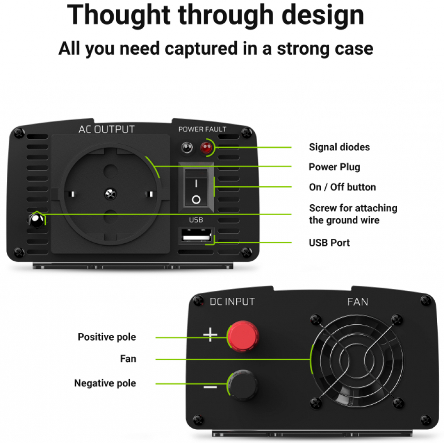 Power converter Green CellCar Power Inverter Converter 12V to 230V 300W/  600W Modified sine wave - Power converters - Computers