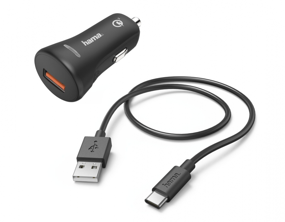 Hama Car Charger USB TypeC Black Lādētāji Kabeļi un adapteri