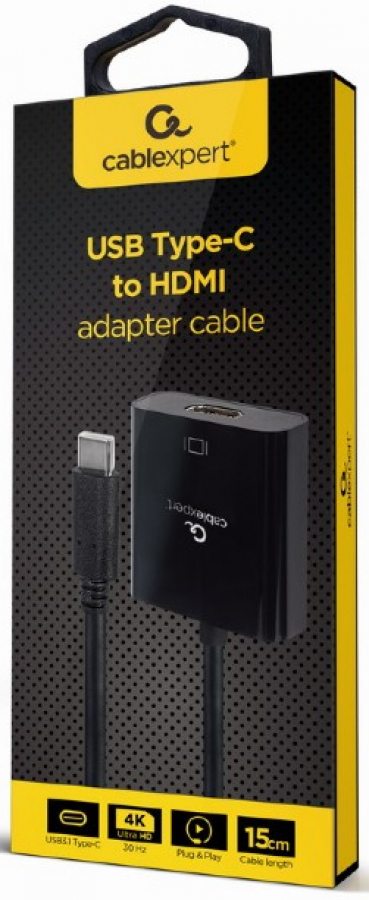 Adapter Gembird USB Type-C Male - HDMI Female 4K@30Hz 15cm Black - HDMI,  DVI, VGA, Display Port - Cables and adapters