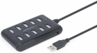 USB centrmezgls Gembird USB 2.0 10-port Black (UHB-U2P10P-01