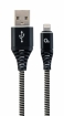 Gembird USB Male - Lightning Male Premium cotton braided 1m Black/White (CC-USB2B-AMLM-1M-BW