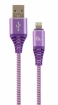 Gembird USB Male - Lightning Male Premium cotton braided 1m Purple/White (CC-USB2B-AMLM-1M-PW