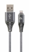 Gembird USB Male - Lightning Male Premium cotton braided 1m Space Grey/White (CC-USB2B-AMLM-1M-WB2