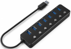 USB Centrmezgls Gembird USB 3.1 Powered 7-port Hub with Switches Black (UHB-U3P7P-01